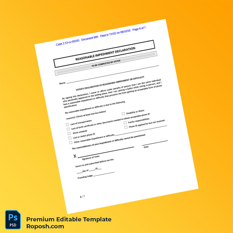 Customizable United States Texas Voter ID Order Editable Word & PDF Template 7 page Customizable United States Texas Voter ID Order Editable Word & PDF Template 7 page