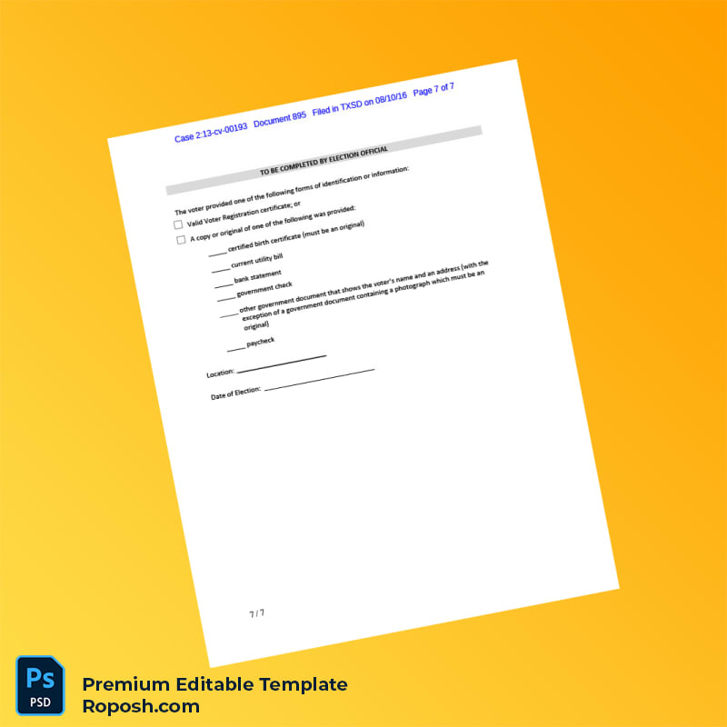 Customizable United States Texas Voter ID Order Editable Word & PDF Template 7 page Customizable United States Texas Voter ID Order Editable Word & PDF Template 7 page