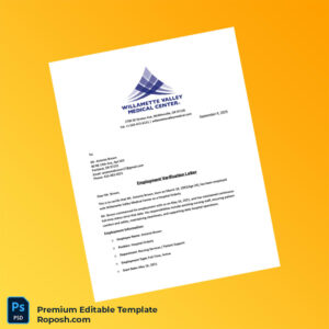 Customizable United States Willamette Valley Medical Center Employment Verification Letter Word & PDF Template 2 page