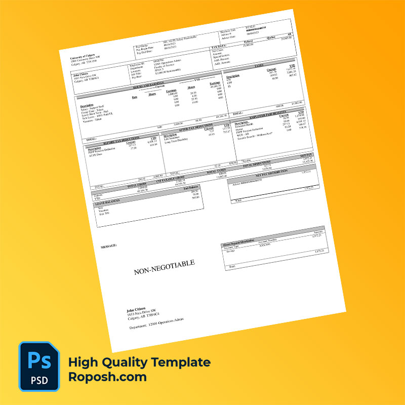 University of Calgary pay stub word and pdf template University of Calgary pay stub word and pdf template