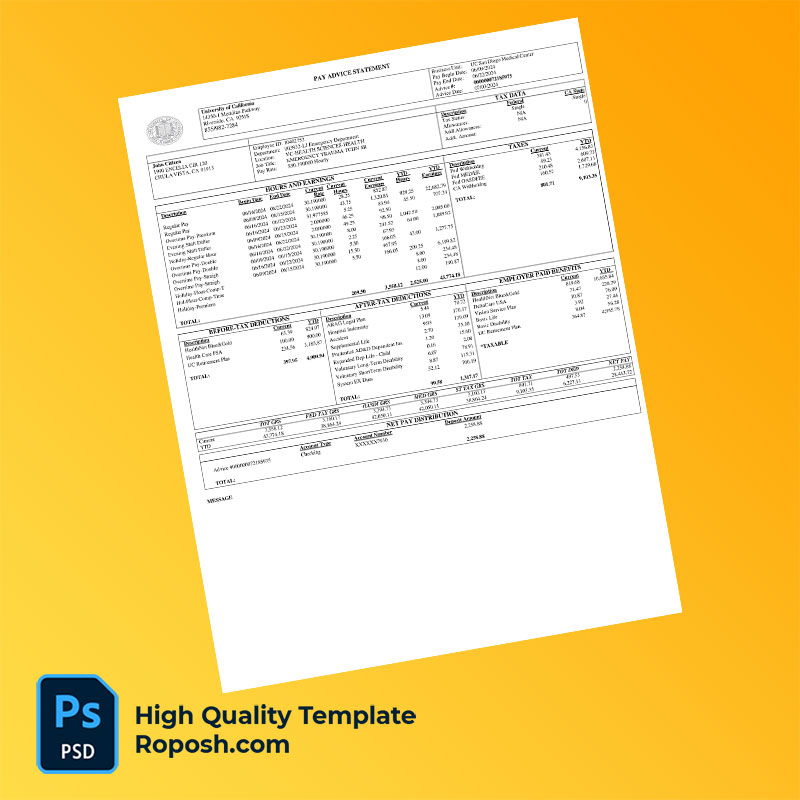 University of California pay stub word and pdf template University of California pay stub word and pdf template