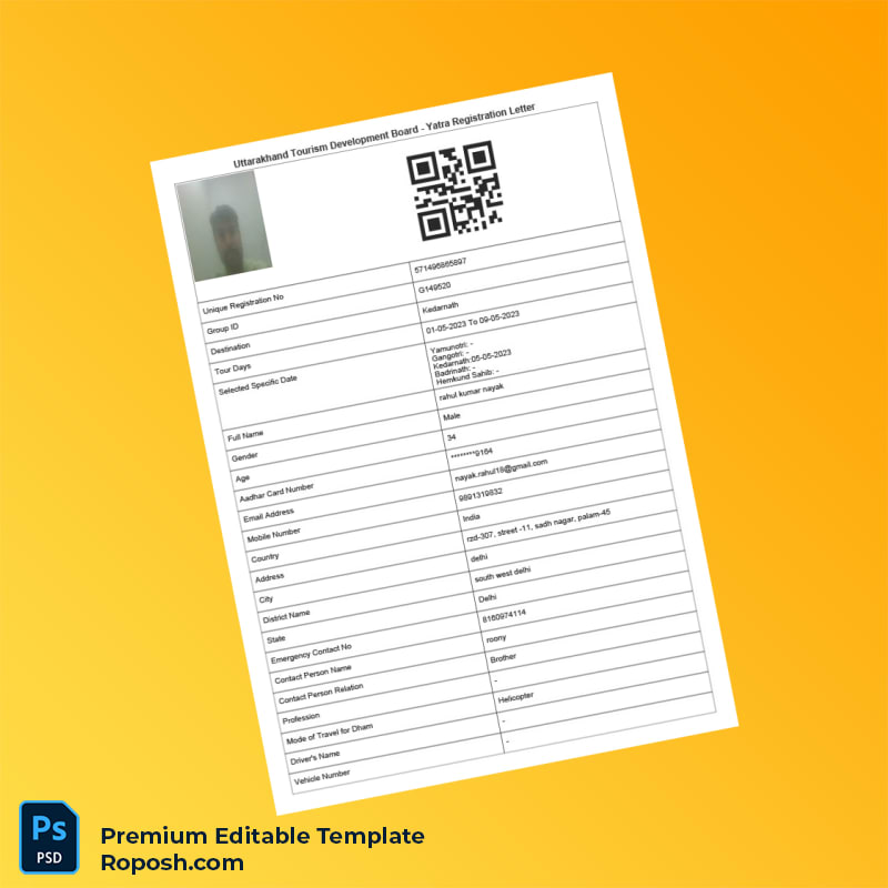 Customizable Uttarakhand Uttarakhand Tourism Development Board Yatra Registration Letter Editable Word & PDF Template 2 page Customizable Uttarakhand Uttarakhand Tourism Development Board Yatra Registration Letter Editable Word & PDF Template 2 page