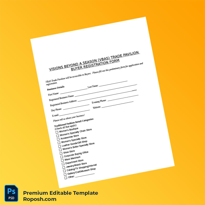 Customizable VBAS Buyer Registration Form Editable Word & PDF Template 4 page Customizable VBAS Buyer Registration Form Editable Word & PDF Template 4 page