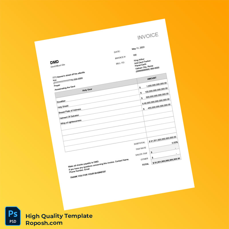 Vatican City Devil Must Die Invoice Template in Word and PDF formats Vatican City Devil Must Die Invoice Template in Word and PDF formats