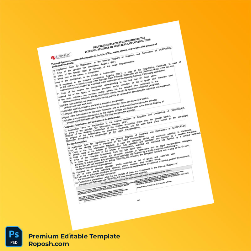 Customizable Venezuela CORPOELEC Registration Certificate Editable Word & PDF Template 2 page Customizable Venezuela CORPOELEC Registration Certificate Editable Word & PDF Template 2 page