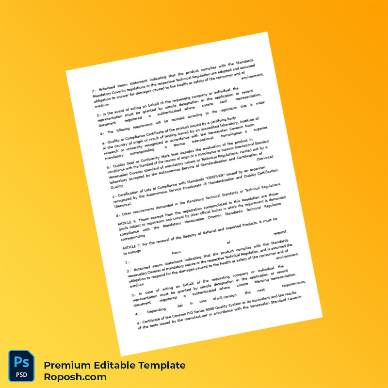 Customizable Venezuela Ministry of Commerce National Products Registration Certificate Editable Word & PDF Template 6 page Customizable Venezuela Ministry of Commerce National Products Registration Certificate Editable Word & PDF Template 6 page