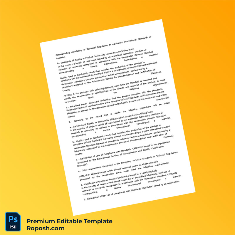 Customizable Venezuela Ministry of Commerce National Products Registration Certificate Editable Word & PDF Template 6 page Customizable Venezuela Ministry of Commerce National Products Registration Certificate Editable Word & PDF Template 6 page