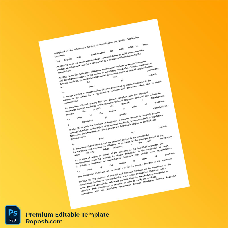 Customizable Venezuela Ministry of Commerce National Products Registration Certificate Editable Word & PDF Template 6 page Customizable Venezuela Ministry of Commerce National Products Registration Certificate Editable Word & PDF Template 6 page