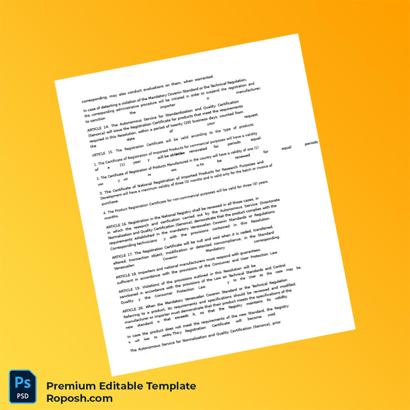 Customizable Venezuela Ministry of Commerce National Products Registration Certificate Editable Word & PDF Template 6 page Customizable Venezuela Ministry of Commerce National Products Registration Certificate Editable Word & PDF Template 6 page