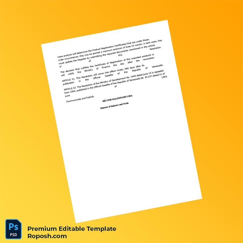 Customizable Venezuela Ministry of Commerce National Products Registration Certificate Editable Word & PDF Template 6 page Customizable Venezuela Ministry of Commerce National Products Registration Certificate Editable Word & PDF Template 6 page