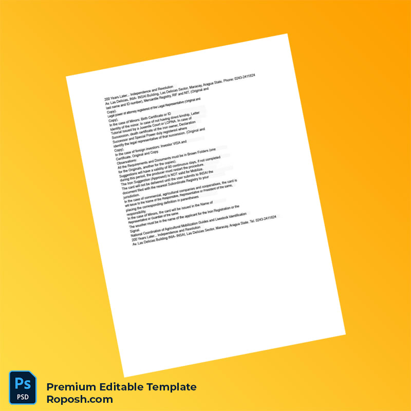 Customizable Venezuela Real Estate Registrar Livestock Registration Document Editable Word & PDF Template 2 page Customizable Venezuela Real Estate Registrar Livestock Registration Document Editable Word & PDF Template 2 page
