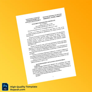 Vietnam Hanoi Department of Planning and Investment Investment Registration Certificate Template in Word and PDF formats 4 page Vietnam Hanoi Department of Planning and Investment Investment Registration Certificate Template in Word and PDF formats 4 page