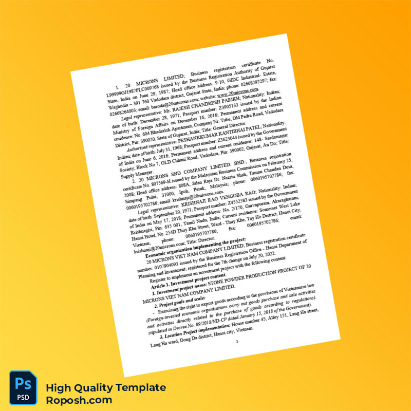 Vietnam Hanoi Department of Planning and Investment Investment Registration Certificate Template in Word and PDF formats 4 page Vietnam Hanoi Department of Planning and Investment Investment Registration Certificate Template in Word and PDF formats 4 page