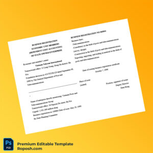 Customizable Vietnam State Planning Committee Business Registration Certificate Editable Word & PDF Template