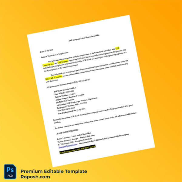 Xyz Letter Example Customizable XYZ Company Employment Verification Letter Word & PDF ...