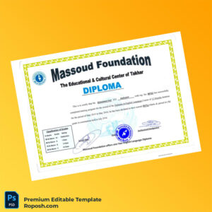 Editable Diploma Template – Afghanistan Massoud Foundation Diploma in English Language (Fast Edit) Editable Diploma Template – Afghanistan Massoud Foundation Diploma in English Language (Fast Edit)