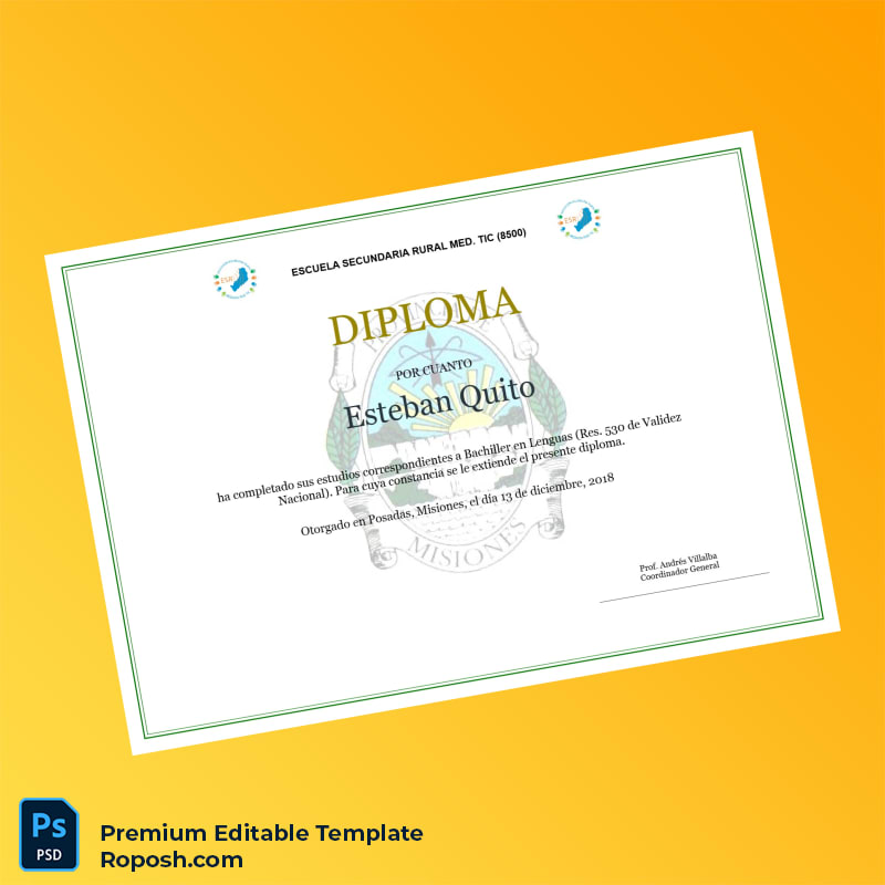 Editable Argentina Escuela Secundaria Rural Med. TIC High School Diploma (High Quality) Editable Argentina Escuela Secundaria Rural Med. TIC High School Diploma (High Quality)