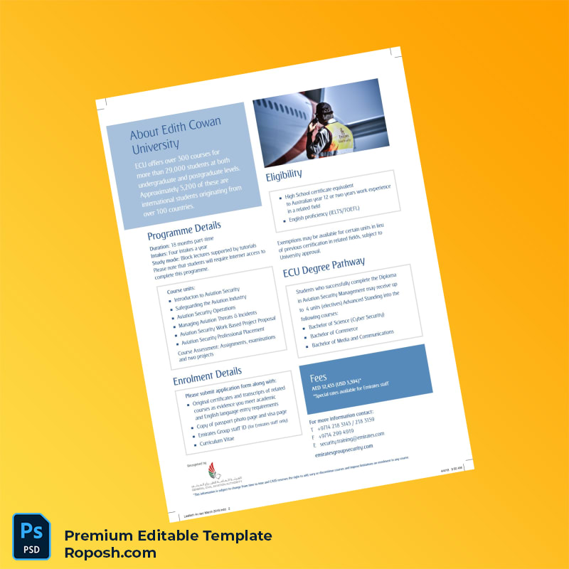 Editable Australia Edith Cowan University Diploma in Aviation Security Management (Fast Edit) 2 Page Editable Australia Edith Cowan University Diploma in Aviation Security Management (Fast Edit) 2 Page