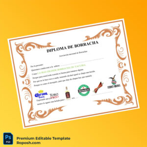 Editable Diploma Template Bolivia Asociación Nacional de Borrachos Diploma – Instant Download