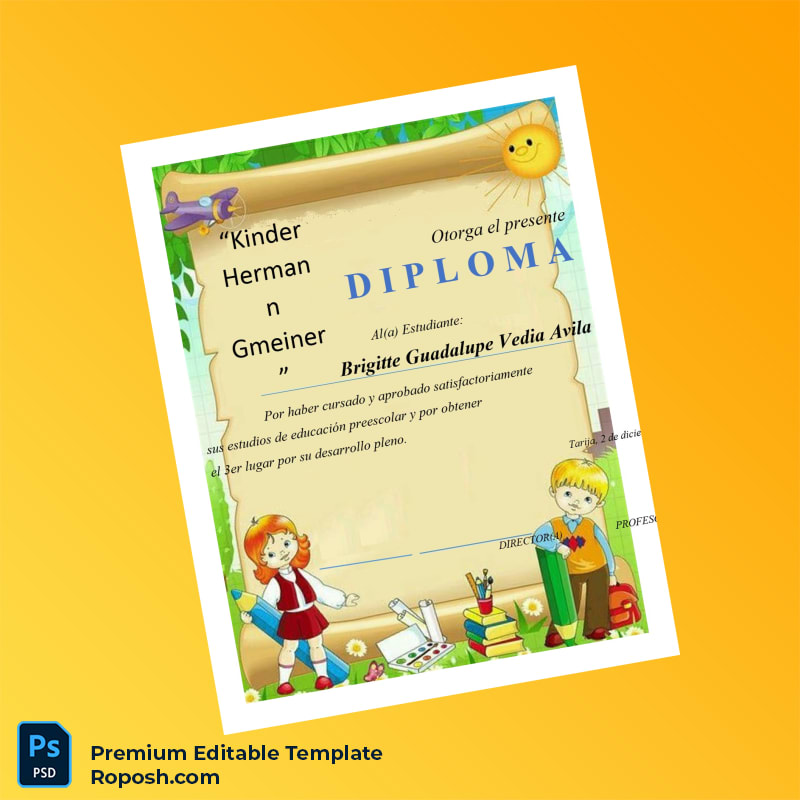 Editable Diploma Template – Bolivia Kinder Hermann Gmeiner Pre-School Diploma (Fast Edit) Editable Diploma Template – Bolivia Kinder Hermann Gmeiner Pre-School Diploma (Fast Edit)