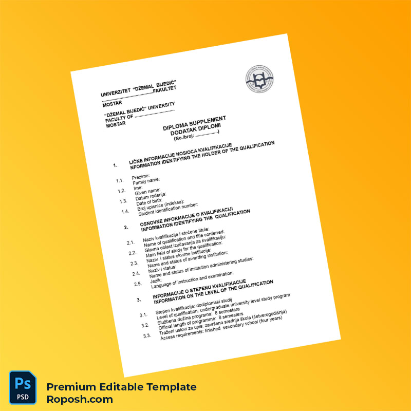Editable Bosnia and Herzegovina University _Džemal Bijedić_ Diploma Template – Fast Edit 5 Page Editable Bosnia and Herzegovina University _Džemal Bijedić_ Diploma Template – Fast Edit 5 Page