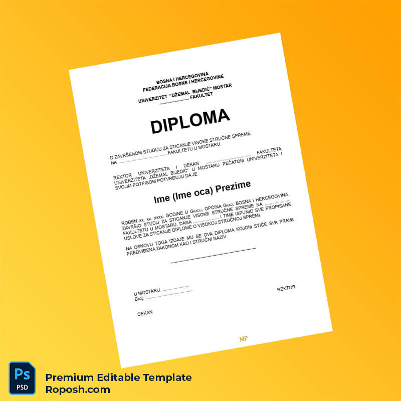 Editable Bosnia and Herzegovina University _Džemal Bijedić_ Diploma Template – Fast Edit 5 Page Editable Bosnia and Herzegovina University _Džemal Bijedić_ Diploma Template – Fast Edit 5 Page