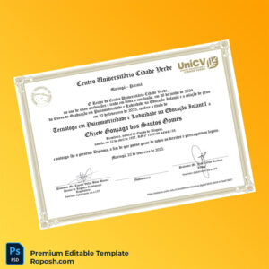 Editable Brazil Centro Universitário Cidade Verde Technologist Diploma (Instant Download) 2 Page