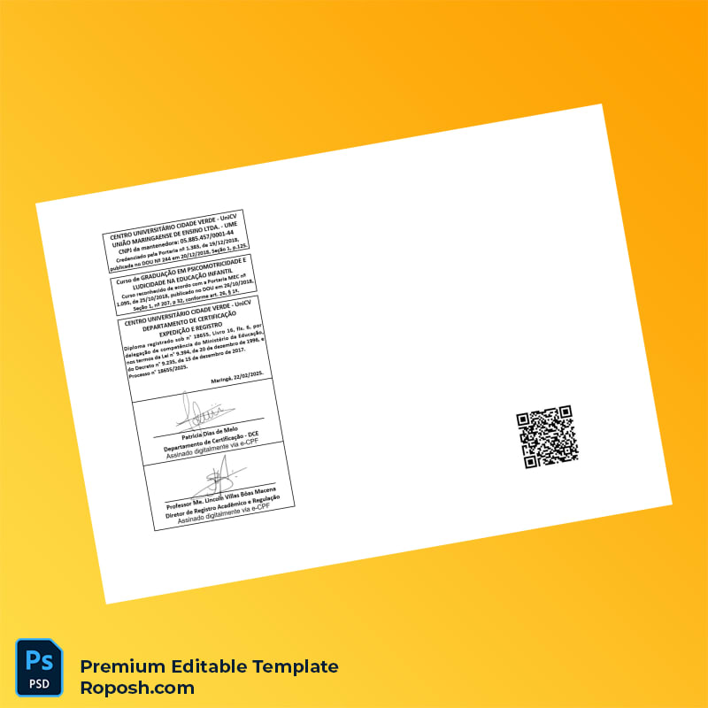 Editable Brazil Centro Universitário Cidade Verde Technologist Diploma (Instant Download) 2 Page Editable Brazil Centro Universitário Cidade Verde Technologist Diploma (Instant Download) 2 Page