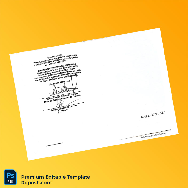 Editable Brazil Centro Universitário do Triângulo Bachelor of Law Diploma (Instant Download) 2 Page Editable Brazil Centro Universitário do Triângulo Bachelor of Law Diploma (Instant Download) 2 Page