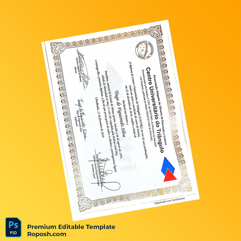 Editable Brazil Centro Universitário do Triângulo Bachelor of Law Diploma (Instant Download) 2 Page Editable Brazil Centro Universitário do Triângulo Bachelor of Law Diploma (Instant Download) 2 Page