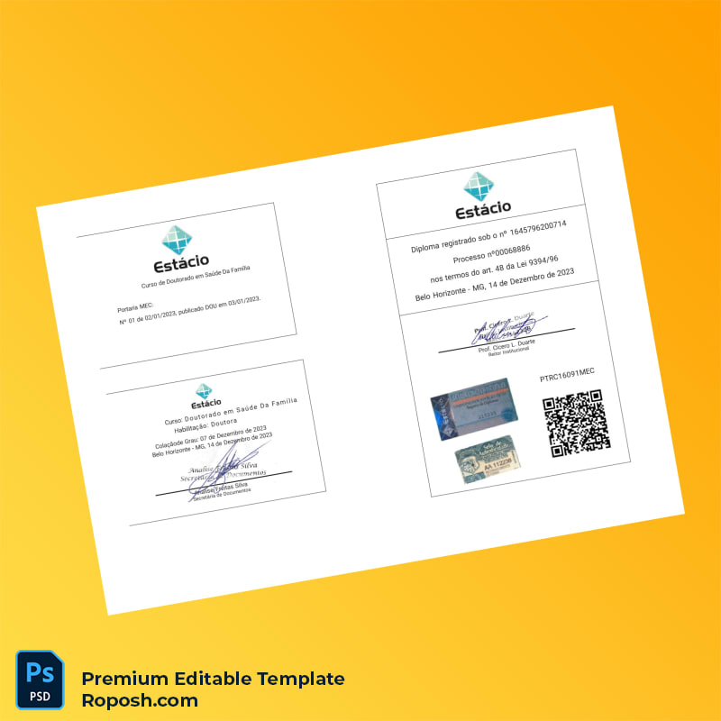 Editable Brazil Estácio University Doctorate in Family Health Diploma – Fast Edit 2 Page Editable Brazil Estácio University Doctorate in Family Health Diploma – Fast Edit 2 Page