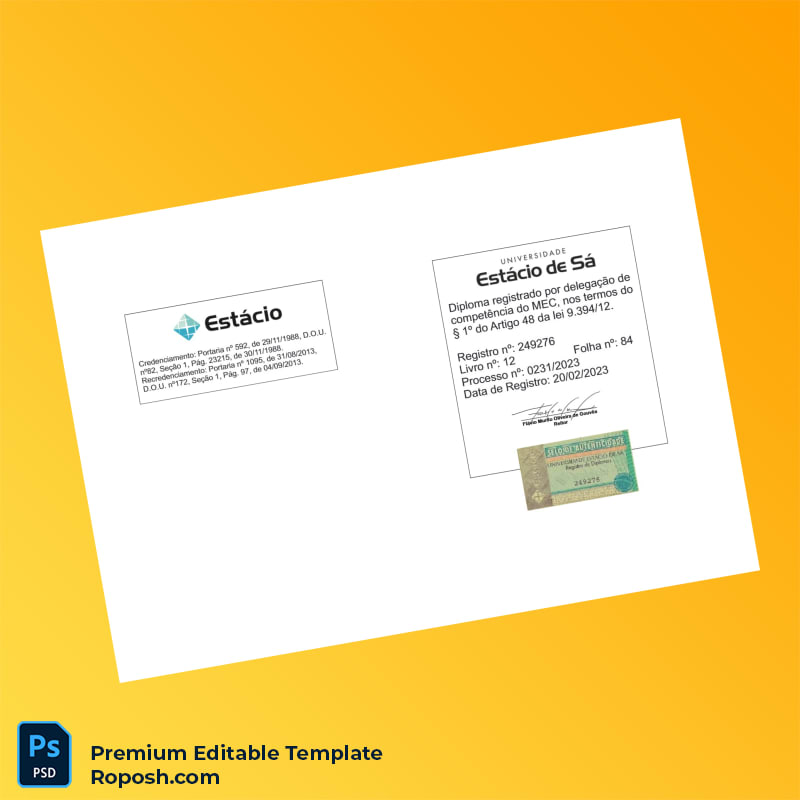 Editable Brazil Estácio de Sá Licentiate Degree in Pedagogy Template (Fast Edit) 2 Page Editable Brazil Estácio de Sá Licentiate Degree in Pedagogy Template (Fast Edit) 2 Page