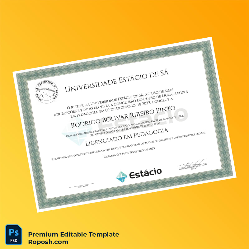 Editable Brazil Estácio de Sá Licentiate Degree in Pedagogy Template (Fast Edit) 2 Page Editable Brazil Estácio de Sá Licentiate Degree in Pedagogy Template (Fast Edit) 2 Page