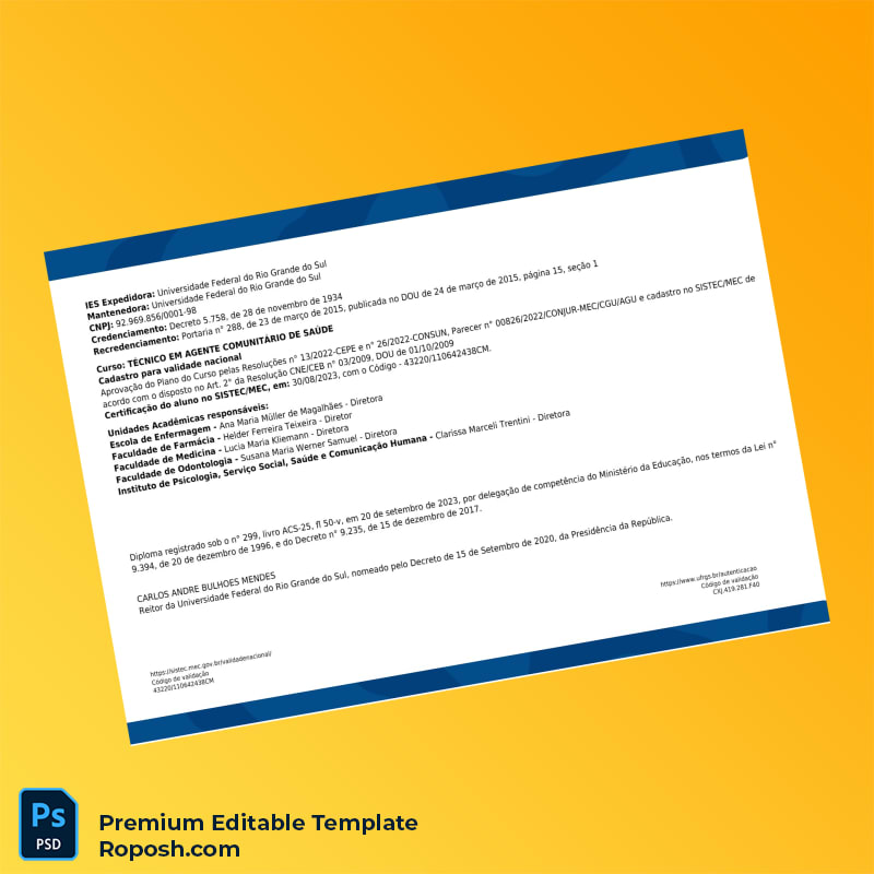Editable Diploma Template Brazil Federal University Technical Diploma (Fast Edit) 2 Page Editable Diploma Template Brazil Federal University Technical Diploma (Fast Edit) 2 Page