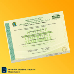 Editable Brazil Federal University of São Paulo Licentiate in Pedagogy Diploma – Fast Edit 2 Page