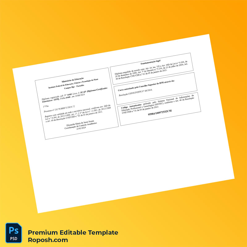 Editable Brazil Instituto Federal Civil Engineering Diploma Template (Fast Edit) 2 Page Editable Brazil Instituto Federal Civil Engineering Diploma Template (Fast Edit) 2 Page