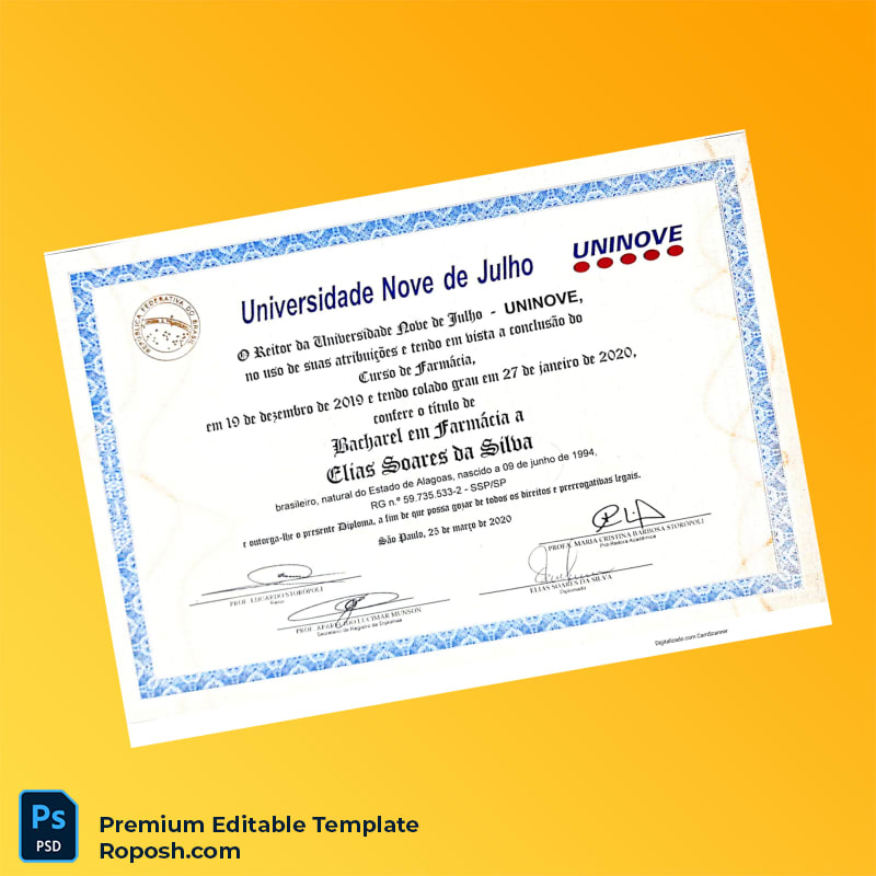 Editable Diploma Template Brazil UNINOVE Bachelor of Pharmacy Template – Instant Download 2 Page Editable Diploma Template Brazil UNINOVE Bachelor of Pharmacy Template – Instant Download 2 Page