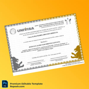 Editable Brazil UNIVISA Bachelor of Pharmacy Degree Template – Fast Edit 2 Page