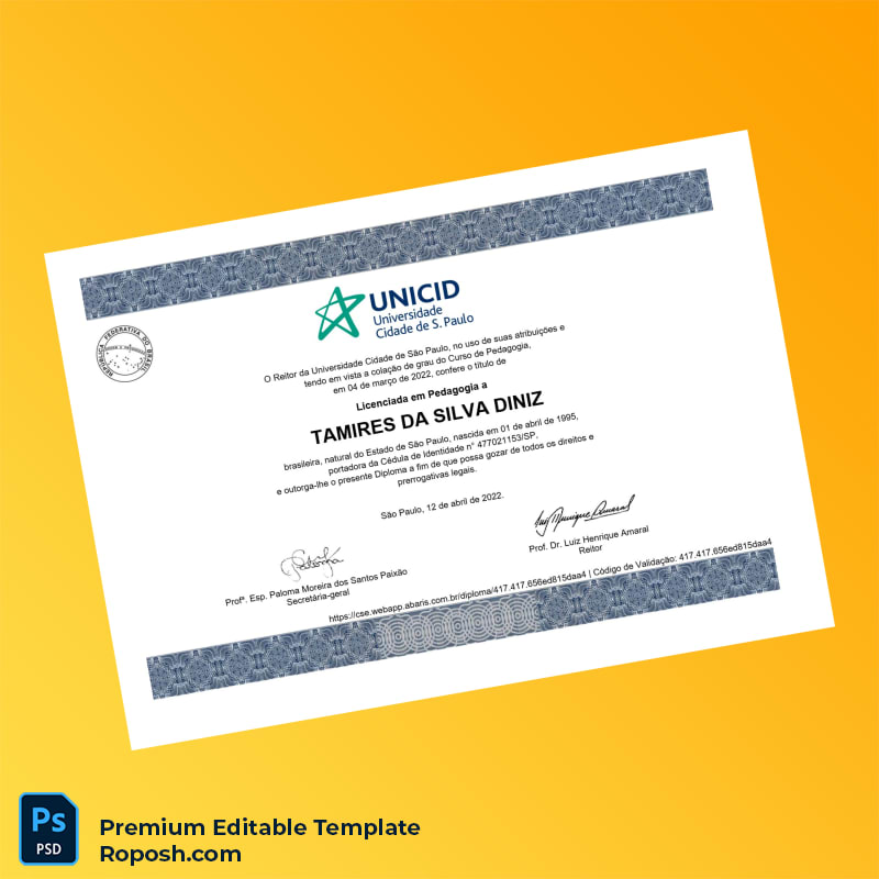 Editable Brazil Universidade Cidade de São Paulo Bachelor of Education in Pedagogy Template (Instant Download) 2 Page Editable Brazil Universidade Cidade de São Paulo Bachelor of Education in Pedagogy Template (Instant Download) 2 Page