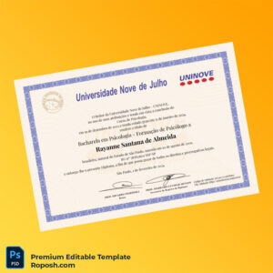Editable Brazil Universidade Nove de Julho Bachelor of Psychology Template (Instant Download) 2 Page Editable Brazil Universidade Nove de Julho Bachelor of Psychology Template (Instant Download) 2 Page