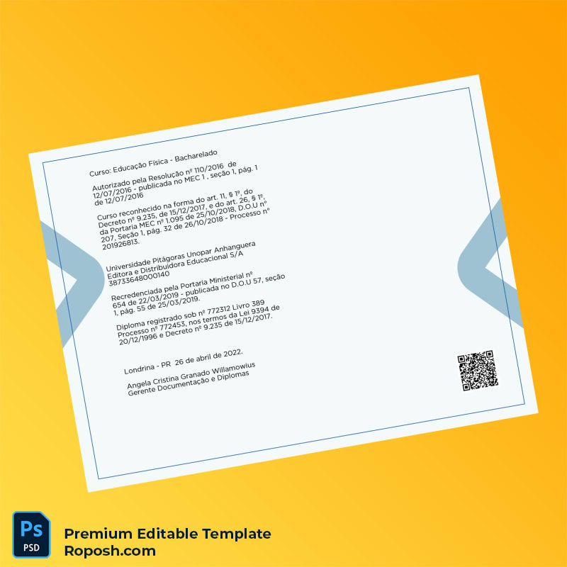 Editable Brazil Universidade Pitágoras Unopar Anhanguera Bachelor of Physical Education Template – Instant Download 2 Page Editable Brazil Universidade Pitágoras Unopar Anhanguera Bachelor of Physical Education Template – Instant Download 2 Page