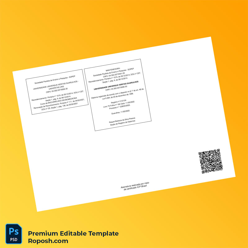 Editable Brazil Universidade Univers Veritas Biomedicine Bachelor Template (Fast Edit) 2 Page Editable Brazil Universidade Univers Veritas Biomedicine Bachelor Template (Fast Edit) 2 Page