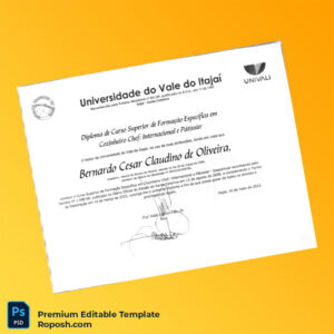 Editable Diploma Template Brazil Universidade do Vale do Itajaà Bachelor of Culinary Arts Chef Diploma (Fast Edit) Editable Diploma Template Brazil Universidade do Vale do Itajaà Bachelor of Culinary Arts Chef Diploma (Fast Edit)