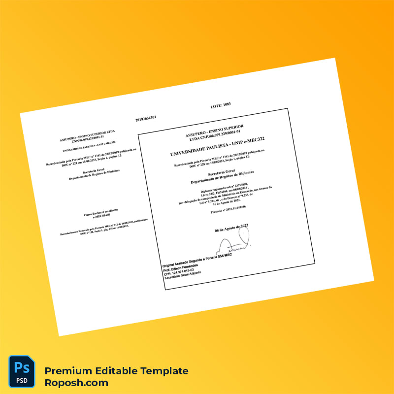 Editable Brazil University Paulista Bachelor of Law Template – Fast Edit 2 Page Editable Brazil University Paulista Bachelor of Law Template – Fast Edit 2 Page