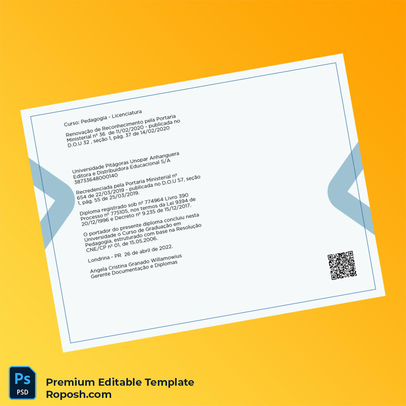 Editable Brazil University Pitágoras Unopar Anhanguera Bachelor Diploma (High Quality) 2 Page Editable Brazil University Pitágoras Unopar Anhanguera Bachelor Diploma (High Quality) 2 Page