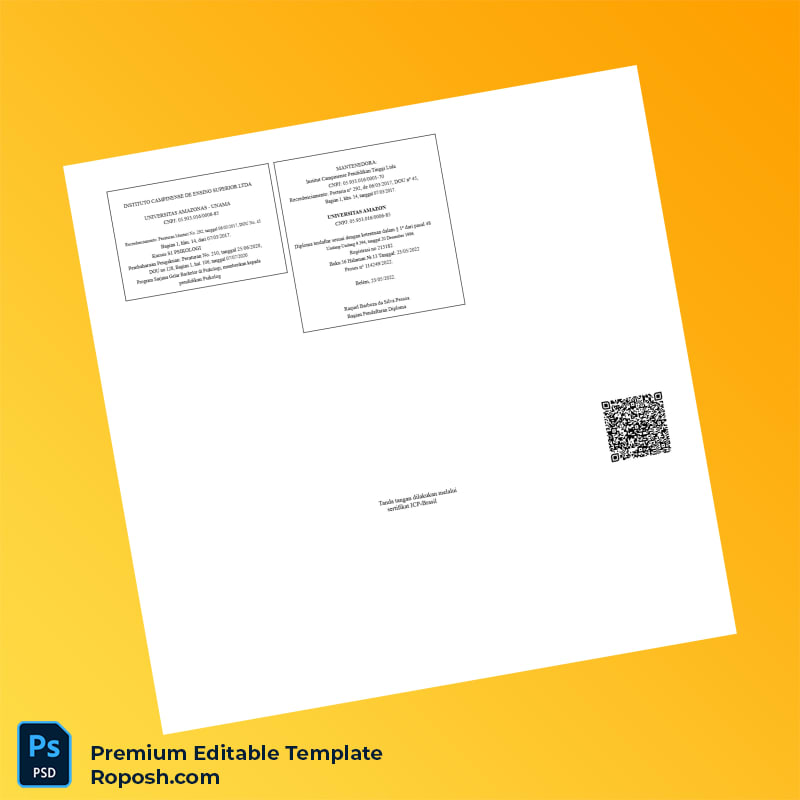 Editable Diploma Template – Brazil University of Amazon Bachelor of Psychology Diploma (Fast Edit) 2 Page Editable Diploma Template – Brazil University of Amazon Bachelor of Psychology Diploma (Fast Edit) 2 Page
