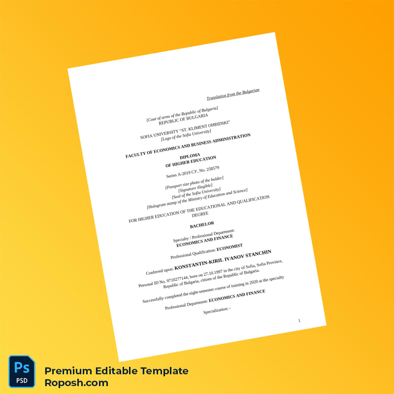 Editable Bulgaria Sofia University Bachelor of Science in Economics and Finance Template (Fast Edit) 3 Page Editable Bulgaria Sofia University Bachelor of Science in Economics and Finance Template (Fast Edit) 3 Page
