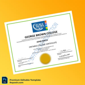 Editable Canada George Brown College Ontario College Certificate Template – Fast Edit Editable Canada George Brown College Ontario College Certificate Template – Fast Edit
