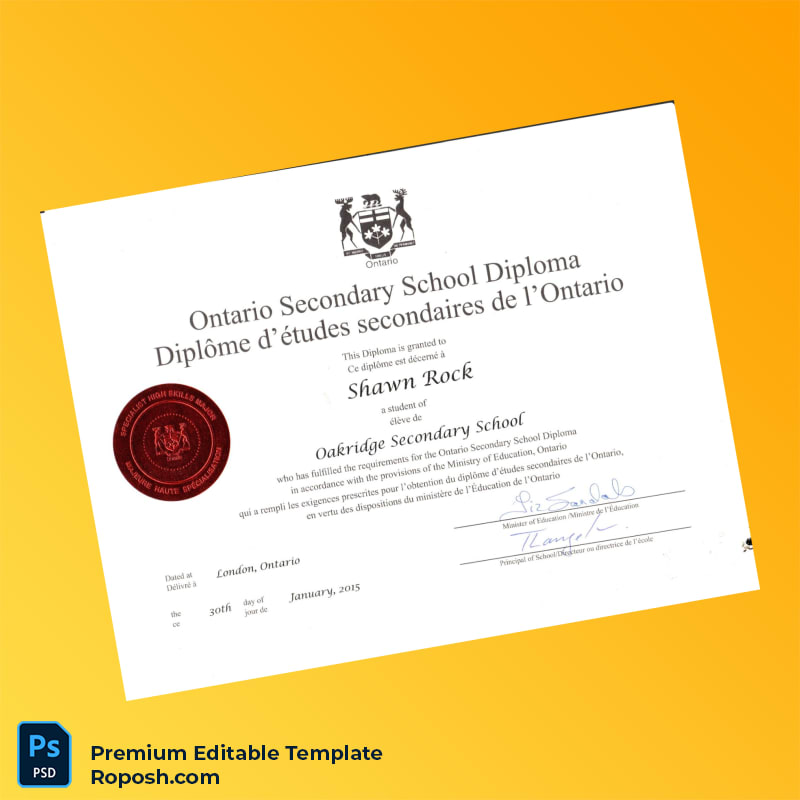 Editable Canada Oakridge Secondary School Ontario Secondary School Diploma (Fast Edit) Editable Canada Oakridge Secondary School Ontario Secondary School Diploma (Fast Edit)