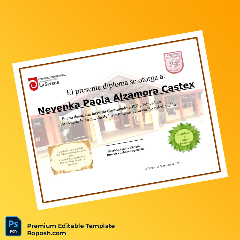 Editable Chile Colegio Coquimbito Diploma of Recognition – Fast Edit 2 Page Editable Chile Colegio Coquimbito Diploma of Recognition – Fast Edit 2 Page